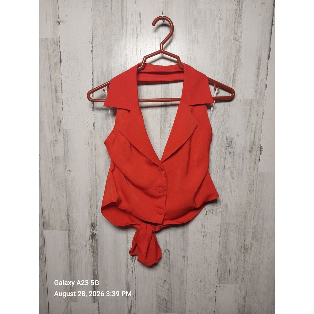Lulu's Dandy Darlin' Red Collared Button Front Tie Back Top Red Large